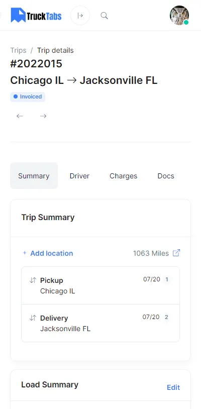 TruckTabs Trip Summary Example